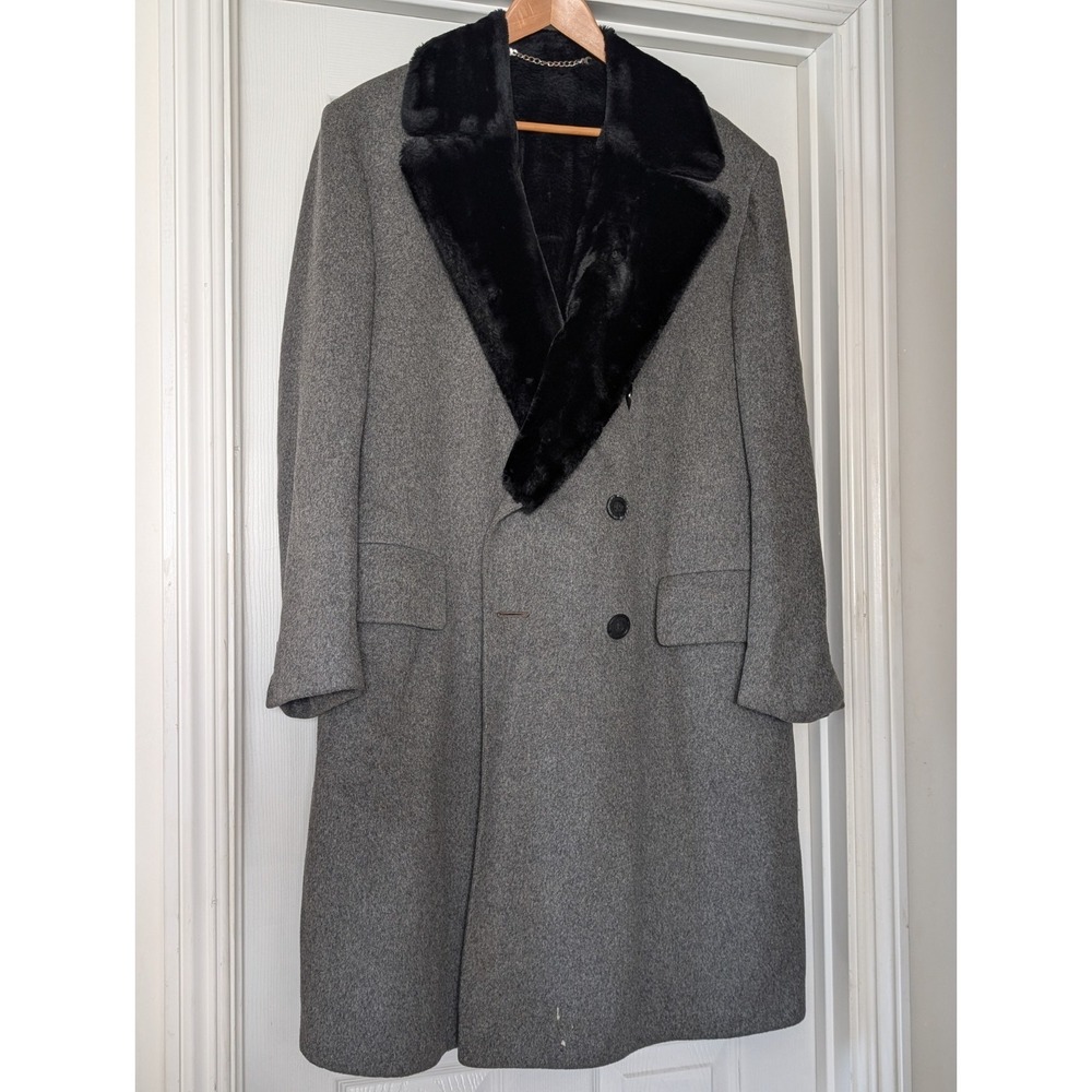 Vintage Genuine Fur Lined Trench Coat Gray Black Medium Long